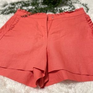 J. Crew Ruffle Coral Linen Shorts